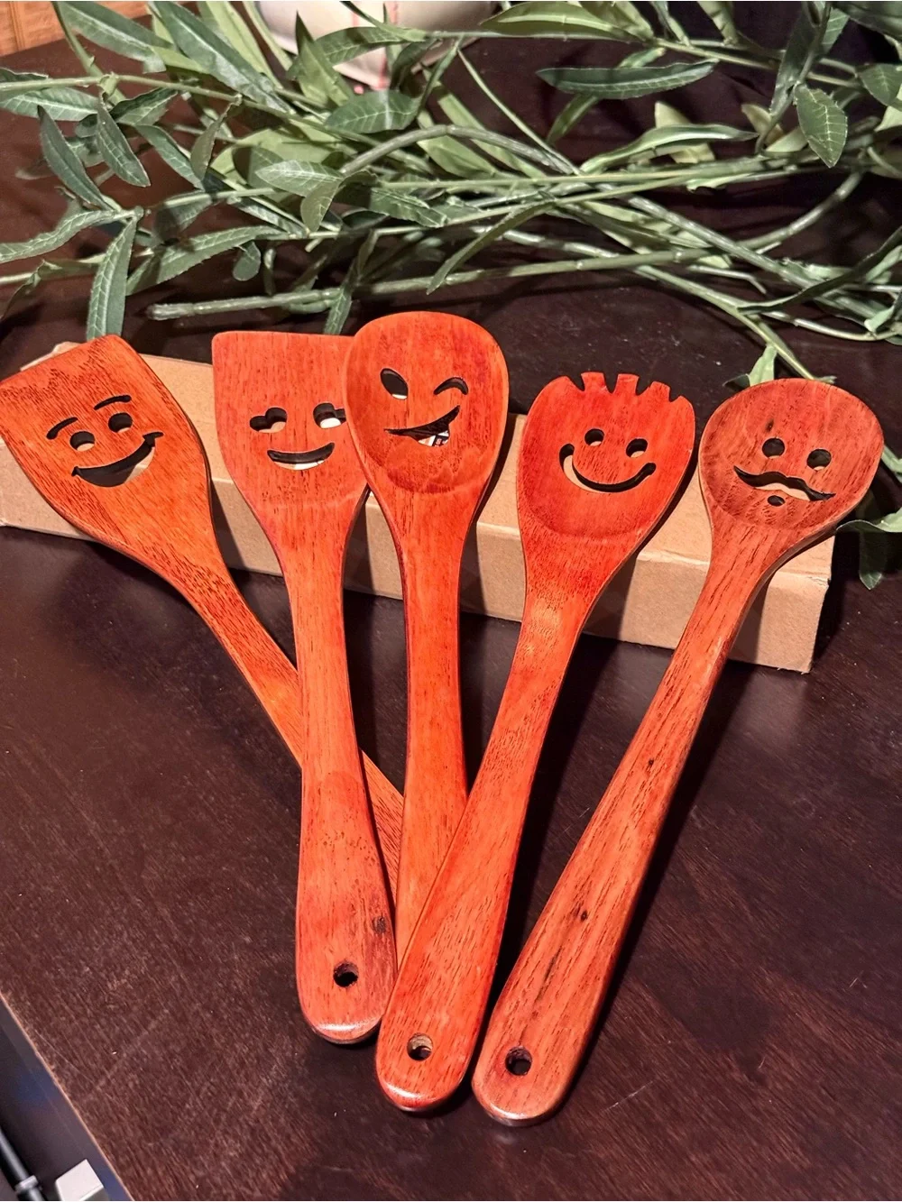 Hansgo Wooden Spoon Set Emoji Theme 5 Pc  New